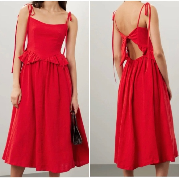 Eliza Faulkner Tessa Dress Red Linen Designer Size XS Pockets Summer‎ Vacation - Picture 1 of 13